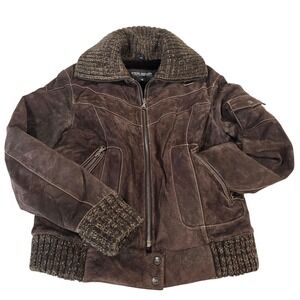 Steve‎ Madden Long Island Aviator Leather Jacket Womens M Brown Winter Retro